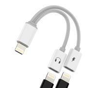 Adaptateur Lightning Casque 2 en 1 Double Jack pour iPhone 14 13 12 Pro Max Câble Audio Chargeur Connecteur Certifié MFI pour Apple AUXiliaire pour iPad Lighting Casque Accessoires Voiture