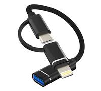 Adaptateur Lightning USB C Prise 2 en 1 pour Apple iPhone 15 Pro Max Macbook Air pour Ipad Compatible avec Samsung Type C Jack Répartiteur USB Télécharger Photo Clé Accessoires Câble OTG Convertisseur