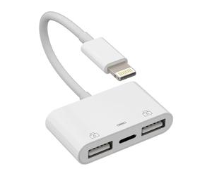 Adaptateur Lightning vers 2 USB3.0 OTG（3 in 1）hub charge rapide pour apple sauvegarde caméra photo PC HD USB-A transfert données splitter certifié MFi pour iPhone 14 13 12 11 XS Max 8 7 Plus pour iPad