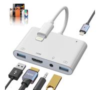 Adaptateur Lightning vers HDMI pour iPhone/Pad vers TV Double USB Flash | MFi Apple Lightning Adaptateur AV numérique avec entrée microphone pour diffusion en direct, clavier MIDI, souris, projecteur