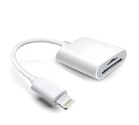 Adaptateur Lightning vers lecteur de cartes SD et TF certifié MFi 2 en 1 pour iPhone 14, 13, 12, 11, X, XS, XR, 8, 7 Plus, iPad, Plug and Play