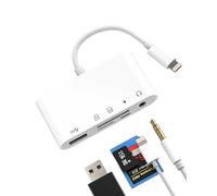 Adaptateur Lightning vers USB Lecteur de Carte SD Jack 3.5mm Écouteurs (5en1)pour iPad Micro SD TF Memory Card Reader pour iPhone 14 pour Apple Caméra OTG 3.0 Câble AUX Audio Chargeur Connecteur Stick