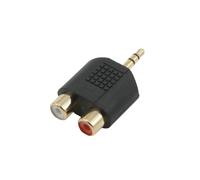 Adaptateur MCL CG-712HQ : Connecteur 3.5mm Mâle vers 2xRCA Femelle, Contacts Or, Noir, Plug & Play, Format Droit, Conditionnement Sachet