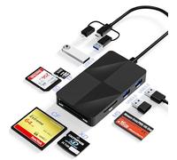 Adaptateur Memory Stick Pro Duo avec 3 ports USB 3.0 supplémentaires pour iPhone, lecteur de carte mémoire 8 en 1 pour SD/TF/Compact Flash/MS/XD Picture, adaptateur USB OTG lecture 8 ports