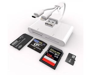 Adaptateur Memory Stick Pro Duo Pour iPhone/Android/PC, Lecteur de Carte MéMoire 4 En 1 SD/TF/MS/XD avec Connecteur Lightning/USB/USB C Adaptateur Carte MéMoire, Lecteur Memory Stick Pro Duo Pour Sony