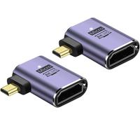 Adaptateur Micro HDMI vers HDMI 8K,2 Paquets de connecteurs bidirectionnels Micro HDMI mâle vers HDMI 2.1 Femelle,Angle Gauche 90 degrés,supportant la TVHD 8K@60Hz (Left Bend)