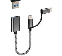 Adaptateur Micro USB + USB-C Mâle vers USB A Femelle Convertisseur OTG Souris Caméra Lecteur de Carte Clavier Thunderbolt Compatible avec Samsung MacBook pour Apple pour iPhone 15 Pro Max pour iPad