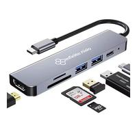Adaptateur multiport 6 en 1 avec HDMI 4K, USB 3.0 & 2.0, port de charge USB-C PD, lecteur de carte SD/TF - Station d'accueil compacte pour ordinateur portable, tablette et smartphone