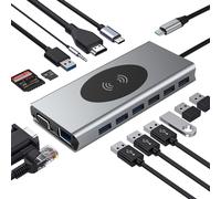 Adaptateur multiport concentrateur Type-C 15 en 1 avec HDMI, VGA, Ethernet, USB C PD
