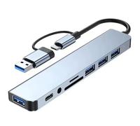 Adaptateur multiport USB-A-C 8 en 1 | USB 3.0/2.0, USB-C, lecteur de carte SD/TF, prise audio 3,5 mm | Transfert de données 5 Gbit/s | Compatible avec ordinateur portable, MacBook, iPad, PC, tablette