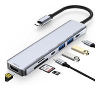 Adaptateur multiport USB-C 7 en 1 avec HDMI 4K, charge PD 100 W, USB 3.0 et USB 2.0, lecteur de carte SD/TF - Station d'accueil USB-C en aluminium pour MacBook Pro/Air, Chromebook, Dell, HP et