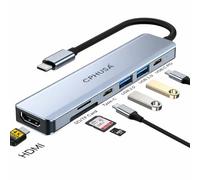 Adaptateur multiport USB-C 7 en 1 - HDMI 4K @ 30 Hz, USB 3.0, USB 2.0, chargement PD 100 W, lecteur de carte SD/TF - Station d'accueil USB-C pour MacBook Pro/Air, Chromebook, Dell, HP et appareils de