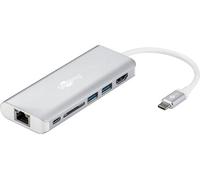 Goobay Adaptateur USB-C 76788 – Multiport HDMI 4K30Hz, 2x USB 3.0, CR, RJ45, PD, Aluminium Argent