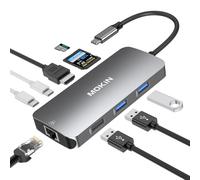Adaptateur multiport USB C pour MacBook/Dell/HP, MOKiN 9 en 1 Dongle USB C pour Ordinateur Portable avec Ethernet HDMI 4K, Adaptateur de hub HDMI, 3 Ports USB, Charge PD 100 W, SD/TF