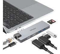 Adaptateur multiport USB C pour MacBook Pro 2019/2018/2017, adaptateur USB C vers double HDMI 4K 60 Hz, Ethernet 1 Gbit/s, lecteur de carte SD/TF et port PD 100 W, double station d'accueil USB 3.0