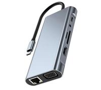 Adaptateur multiports USB C 11 en 1 pour ordinateurs portables - Caractéristiques : 4K HDTV VGA 100 W - Charge rapide - 3 ports USB - Connectivité Ethernet - Station d'accueil multiports C