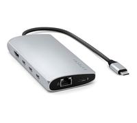 Satechi Hub USB‑C 8 en 1 – HDMI 8K/4K, PD 100W, Ethernet, 4× USB‑C 10Gbps, SD UHS‑II – Argent