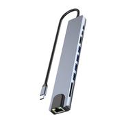 Adaptateur multiports USB C haute performance avec lecteur de carte Ethernet, extension USB et capacités d'affichage 4K