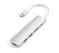 SATECHI Hub USB C 6 en 1 Slim Classic, Adaptateur Multiport avec HDMI 4K@60Hz, Charge PD 60W, 2X Ports de Données USB-A, Lecteur Cartes SD/microSD, pour MacBook, Windows et Appareils USB-C - Argent
