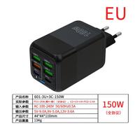 Adaptateur mural chargeur rapide USB C, charge super rapide pour iPhone, Samsung, ISub, Xiaomi, Huawei, Oneplus, Oppo, 150W, 6 ports, PD QC 4.0 EU BLACK