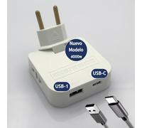 Adaptateur Mural Plat avec 2 Sorties Schuko et 2 Ports USB - Type 1 et Type C - Triple Connecteur Compact 4000W pour la Paison et Le Bureau - Couleur Blanc | 3-Stars