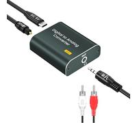 Adaptateur Optique Jack, DAC Audio Convertisseur 192kHz Optique Numérique vers Analogique 3,5 mm AUX Adaptatrice avec SPDIF Cable, Câble Audio 3,5 mm et Cable RCA
