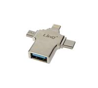 Adaptateur OTG 3 en 1 Lightning, USB-C et Micro-USB vers USB Compact LinQ Argent