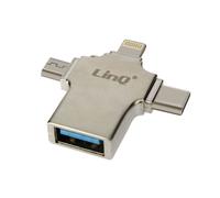 Adaptateur OTG 3 en 1 Lightning, USB-C et Micro-USB vers USB Compact Argent