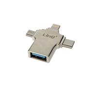 Adaptateur OTG 3 en 1 Lightning, USB-C et Micro-USB vers USB Compact Argent