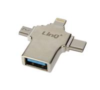 Adaptateur OTG 3 en 1 Lightning USB-C et Micro-USB vers USB Compact Argent