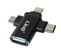 Adaptateur OTG 3 en 1 USB-C, Micro-USB, Lightning vers USB 3.0 Compact LinQ Noir