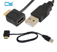 Adaptateur Portable mâle vers femelle, Compatible HDMI, avec rallonge USB 2.0, câble d'alimentation, 0.5m, pour HDTV mâle
