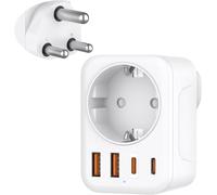 Adaptateur Prise Afrique du Sud, 6 en 1 Adaptateur Voyage France vers Afrique du Sud avec 1 AC & 2 USB-C & 2 USB-A Adaptateur Type M des Voyages en Afrique du Sud, Namibie, Mozambique et Plus