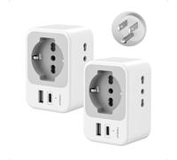 Adaptateur prise américaine italienne Pack de 2, adaptateur USA avec USB C et USB A, 5 en 1 TESSAN prise prise américaine 1875 W, adaptateurs prises Canada pour Amérique, Mexique, Thaïlande, Type B