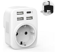 Adaptateur Prise Anglaise, 5 en 1 Adaptateur Prise UK avec 3 USB A et 1 USB C, Adaptateur UK,Prise Anglaise Adaptateur Francais,Adaptateur Type G pour Irlande Angleterre Ecosse Malte