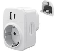 Adaptateur Prise Anglaise-Prise Anglaise Adaptateur Francais avec 1 USB et 1 Type-C,Adaptateur Type G pour Irlande Royaumeuni Bretagne Écosse