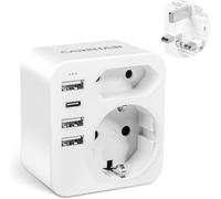 Adaptateur Prise Anglaise, Prise Anglaise Adaptateur Francais avec 3 USB-A et 1 USB-C, Adaptateur Type G, Adaptateur UK, Adaptateur Prise Irlande, Prise Type G pour Angleterre Malte Malaisie