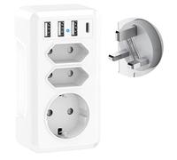 Adaptateur Prise Anglaise UK, Adaptateur Voyage 7 en 1 avec 3 USB et USB-C Adaptateur France vers UK Prise Adaptateur Anglaise Adaptateur UK Type G pour Irlande Malaisie Angleterre Royaume-Uni Dubai