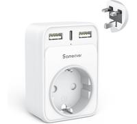 Adaptateur Prise Anglaise UK Angleterre France Adaptateur de Voyage avec USB A & C 2.4A,Europe Francaise FR 2 Broches vers GB 3 Broches pour Irlande Royaumeuni Bretagne Écosse, Type G