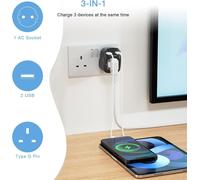 Adaptateur Prise Anglaise Uk Angleterre France, Prise Irlande Avec 2 Usb, Anglaise Vers France Pour Irlande Royaumeuni Qatar Bretagne Écosse, Adaptateur Type G, Noir[Z2107]