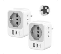 Adaptateur prise anglaise vers fiche italienne Pack de 2, TESSAN Adaptateur UK avec USB C et USB A, 5 en 1 adaptateurs prises anglaises 3250 W, prise anglaise pour Royaume-Uni, Irlande, Ecosse
