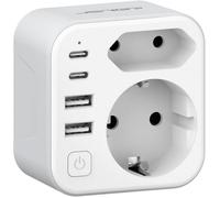 Adaptateur Prise Inde 6 en 1 Adaptateur Voyage France vers Inde Népal avec 2 USB A et 2 Type C(17W)et 2 Prise Type D(Blanc)