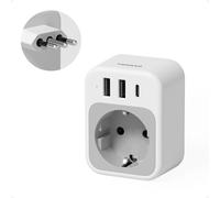 Adaptateur Prise Italienne Vers France Avec 3 Usb, Type L Adaptateur De Voyage France Vers Italie 2500 W, Prise Electrique Italienne Pour Italie, Saint Marin, Chili, Uruguay, Libye[Z3438]