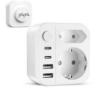 Adaptateur Prise Japon, 6 en 1 Adaptateur Japon avec 2 USB C et 2 USB A, Connecteur Schuko vers Type A pour Les USA, Canada, Thaïlande, Mexique, etc