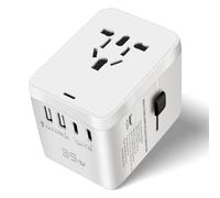 Adaptateur Prise Universelle, avec PD35W+2 USB C+2 USB+1 Prise AC, 6 in1 Adaptateur Universel de Voyage France vers Anglaise UK,USA, EU, AU,Chine Japon Thaïlande& 224+ Pays