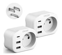 LENCENT 2 Packs Adaptateur Prise USA Américaine Canada Mexique Thaïlande Adaptateur de Voyage 2 Ports USB et 1 Port USB-C adapté aux États-Unis, Adaptateur électrique Mâle USA/Femelle France