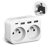 Adaptateur prise voyage - LENCENT - 6-en-1 - 2 USB + 1 Type-C - 2 AC 3250W - France vers Type G