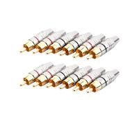 Adaptateur RCA Mâle, Connecteur Audio à Souder Plaqué or Phono, Haut de Gamme - Pack de 12, Argent