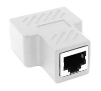 Adaptateur répartiteur Ethernet RJ45 - vers 2 connecteurs de câble réseau LAN pour connexion Internet à double appareil, broches dorées, blindage en métal, blanc