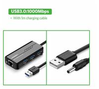 Adaptateur Réseau USB 3.0 vers RJ45 Gigabit Ethernet 1000 Mbps + Hub 3 Ports USB